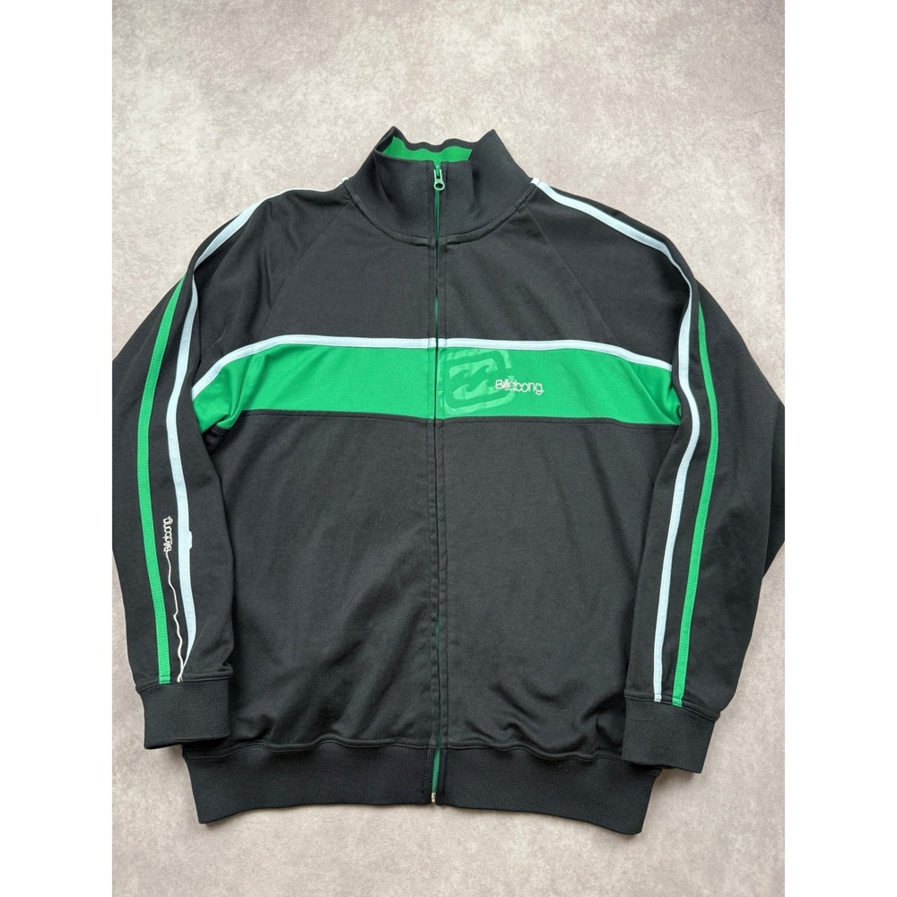 VTG Y2K Billabong Mens L Track Jacket Black Green Stripe Zip Surf Skate Street